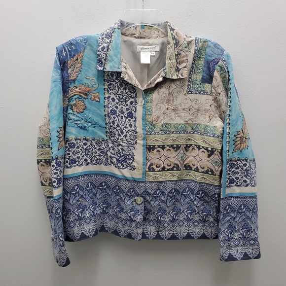 Coldwater Creek Silk Mixed Print Patchwork ButtonUp Jacket Size M - Picture 3 of 16